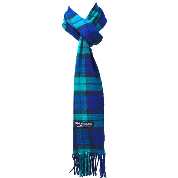 New 100% Cashmere Scarf plaid blue green - Picture 4 of 6